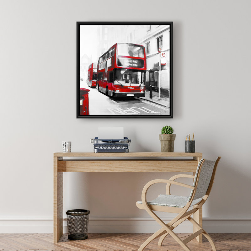 Red bus londoner - Toile encadrée moderne grise pour la décoration intérieure
