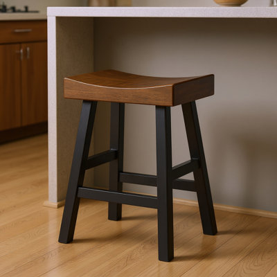 Elegant Black 25" Counter Stool with Saddle Seat Comfort