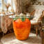Table d'appoint originale en forme de carotte avec plateau en verre et tabouret en résine en forme de fruit pour la décoration intérieure