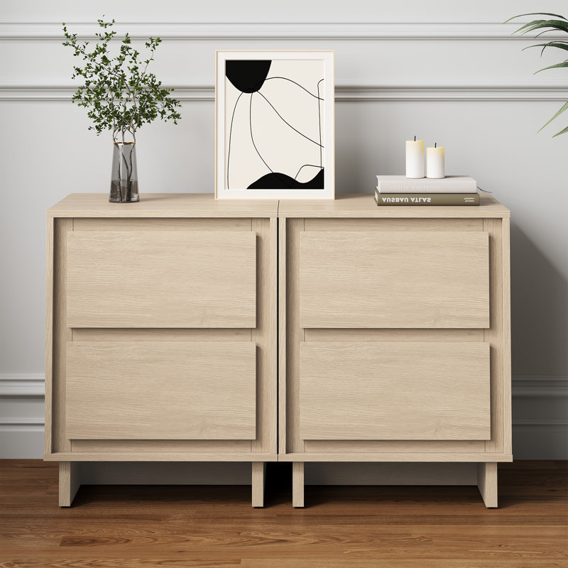 Modern 2-Drawer Nightstand,Set Of 2, Beige