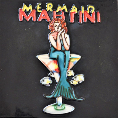 6x6"" Mermaid in a Martini Glass Ceramic Art Tile Drink Holder Coaster -  Continental Art Center, GD009