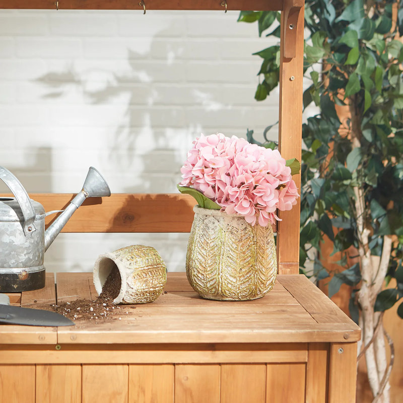 ANCIENT LEAF CEMENT FLOWER POT SET/2