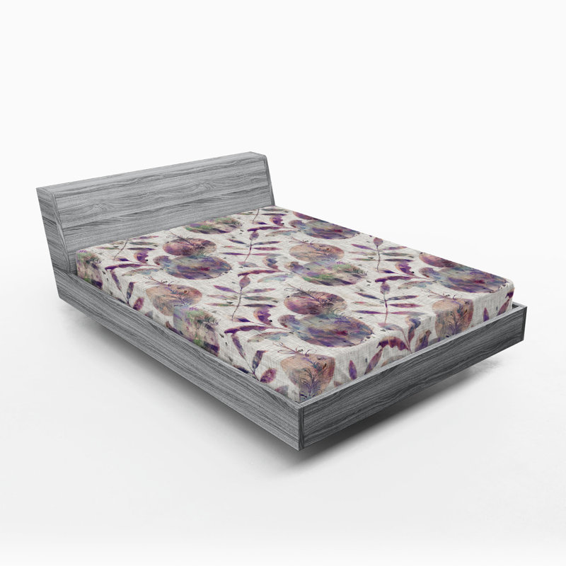 Drap-housse rustique Ambesonne, Bleu-violet, aubergine pâle / floral, Drap-housse de taille très grand