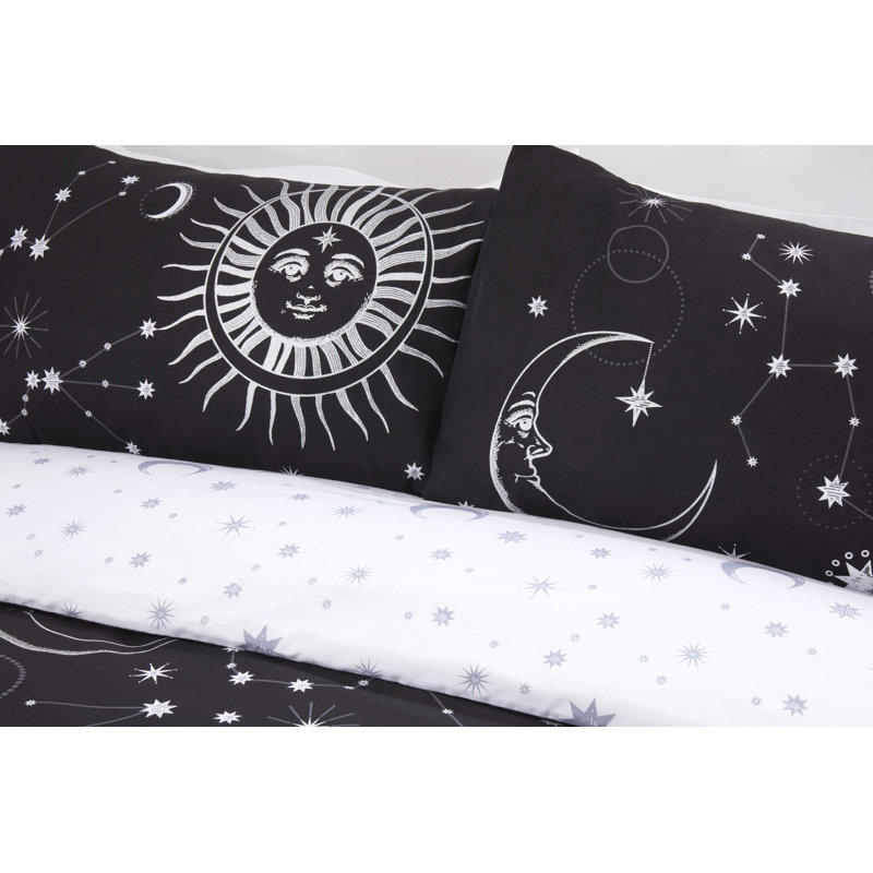 Johnsie Polyester Dots Duvet Cover with Pillowcases, Double - 2 Standard Pillowcases, Black