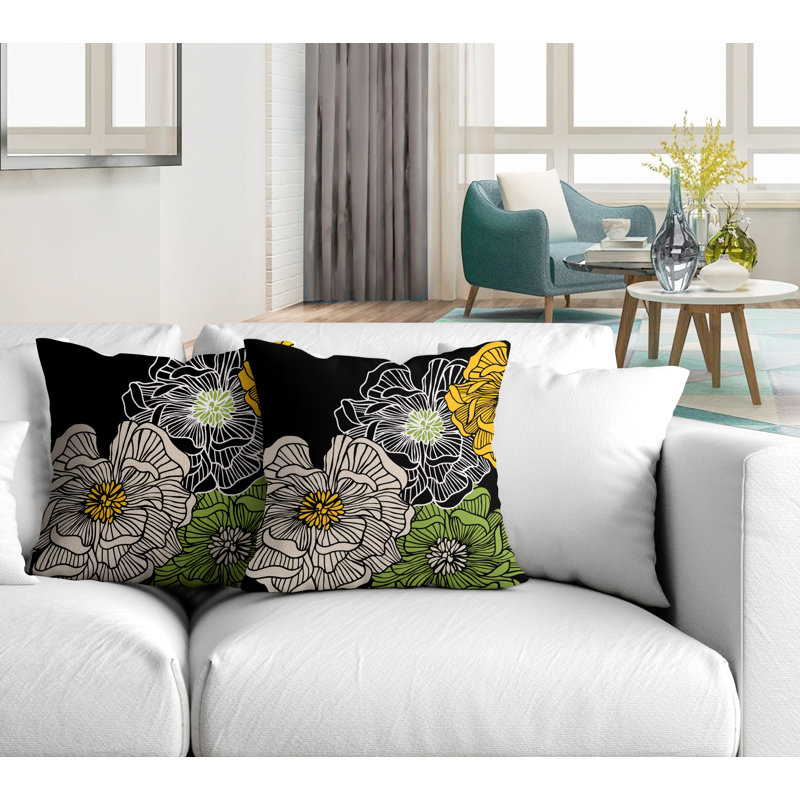 Housse et insert de coussin décoratif intérieur / extérieur en mélange de polyester, L 19 po x H 19 po, Noir