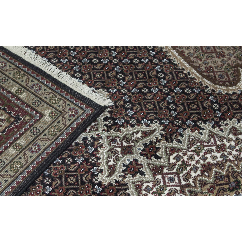Hand-Knotted High-Quality Black and Red Area Rug