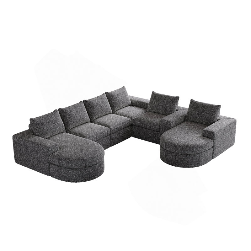 Canapé modulaire courbé avec méridienne Chenille Cloud, Gris chenille