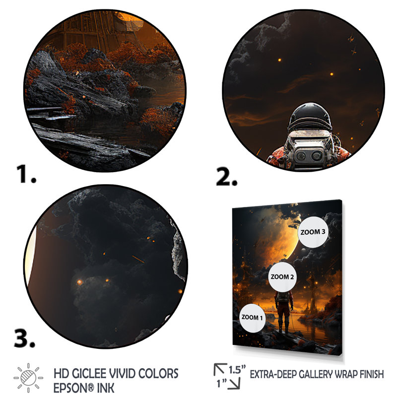 Art noir de la planète noire, "Odyssée perdue II", Cadre simple noir, H 44 po x l 34 po x P 1,5 po
