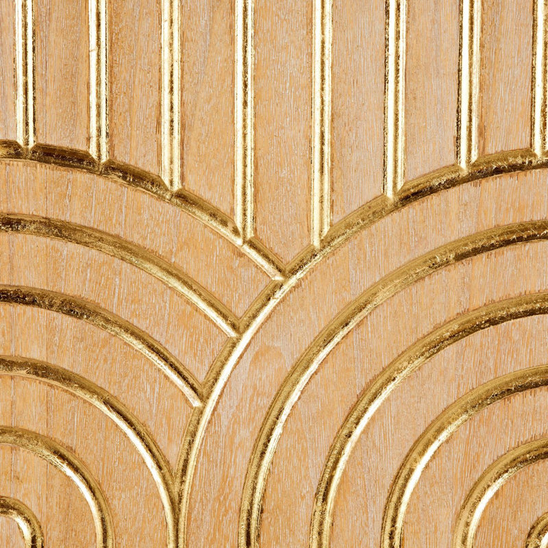 Wood Panel Geometric Light Brown Wall Decor with Overlapping Gold Arches