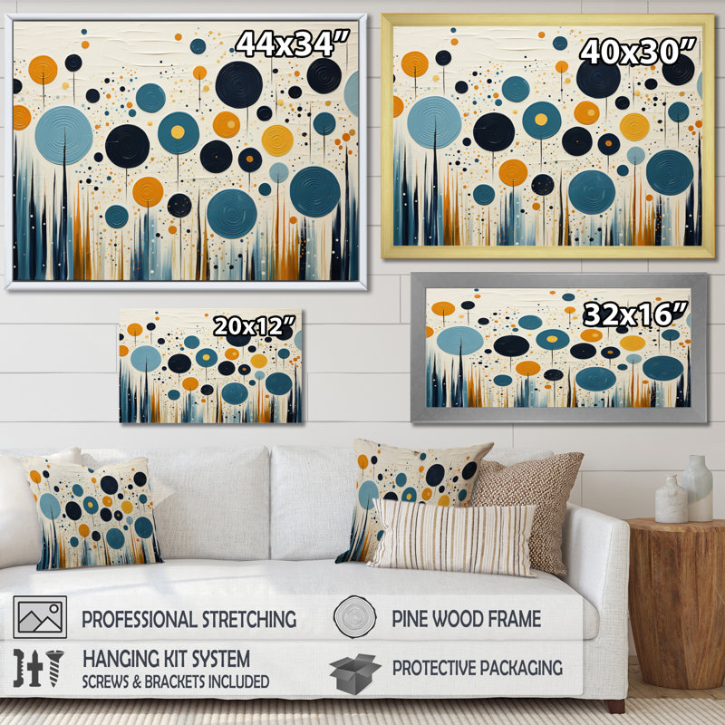 Oasis colorée de style Mid-Century coloré II - impression, H 34 po x l 44 po x P 1,5 po, Toile tendue