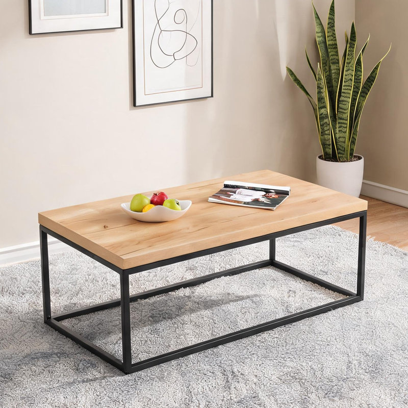 Table basse de salon, style industriel moderne rectangulaire, 47 po, finition chêne naturel, acier et bois manufacturé, usage résidentiel