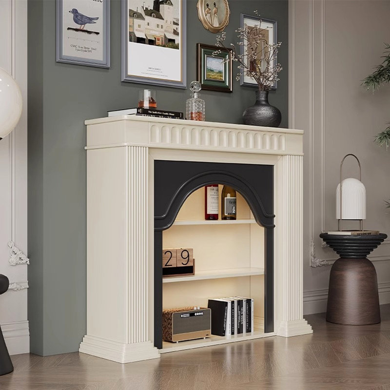 Armoire décorative française en bois massif de style crème arquée, H 43,31 po x l 51,18 po x P 12,60 po