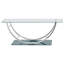 Table basse avec une finition argentée et un plateau en verre, design rectangulaire en forme de U, largeur moderne de 48 pouces