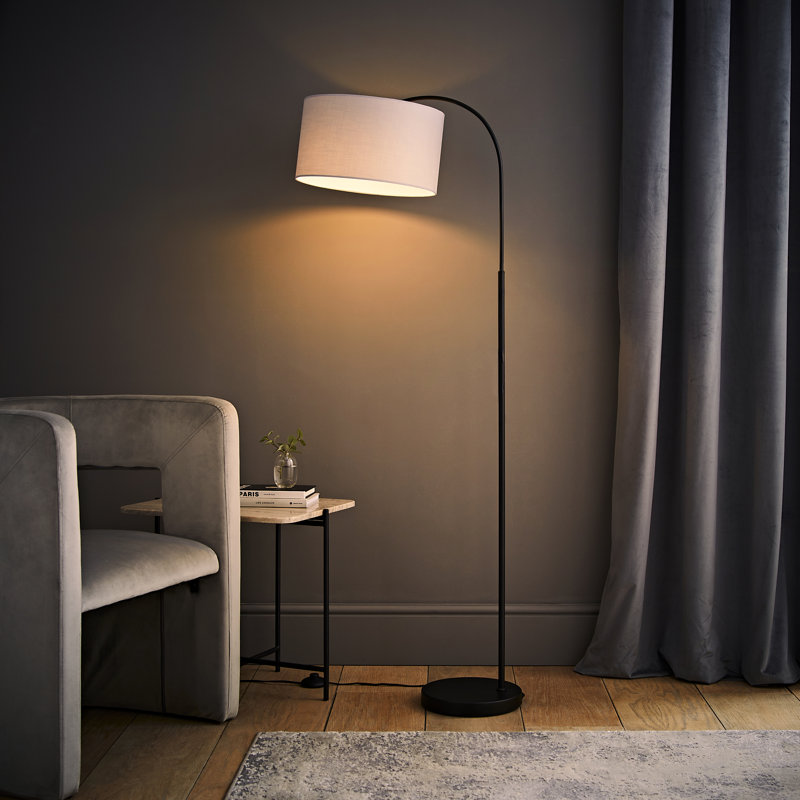 Domani 143cm Black Arched Floor Lamp, Grey