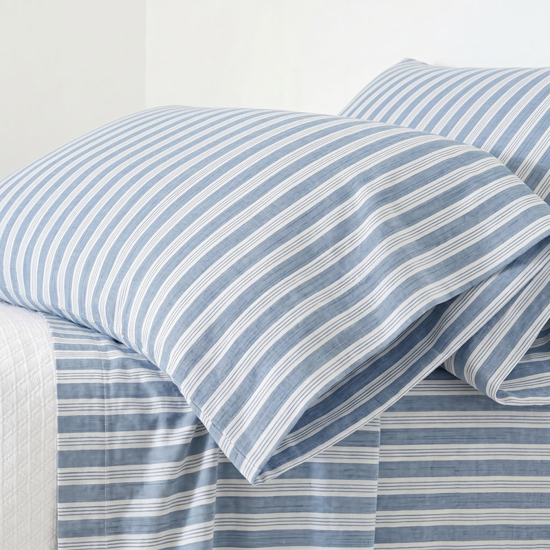 Simons French Blue Stripe Sheet Set, Full Sheet Set with 2 Pillowcases