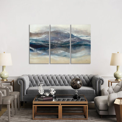Indigo Waves - Canvas Wall Art Set - Wrapped Canvas (Set of 3)