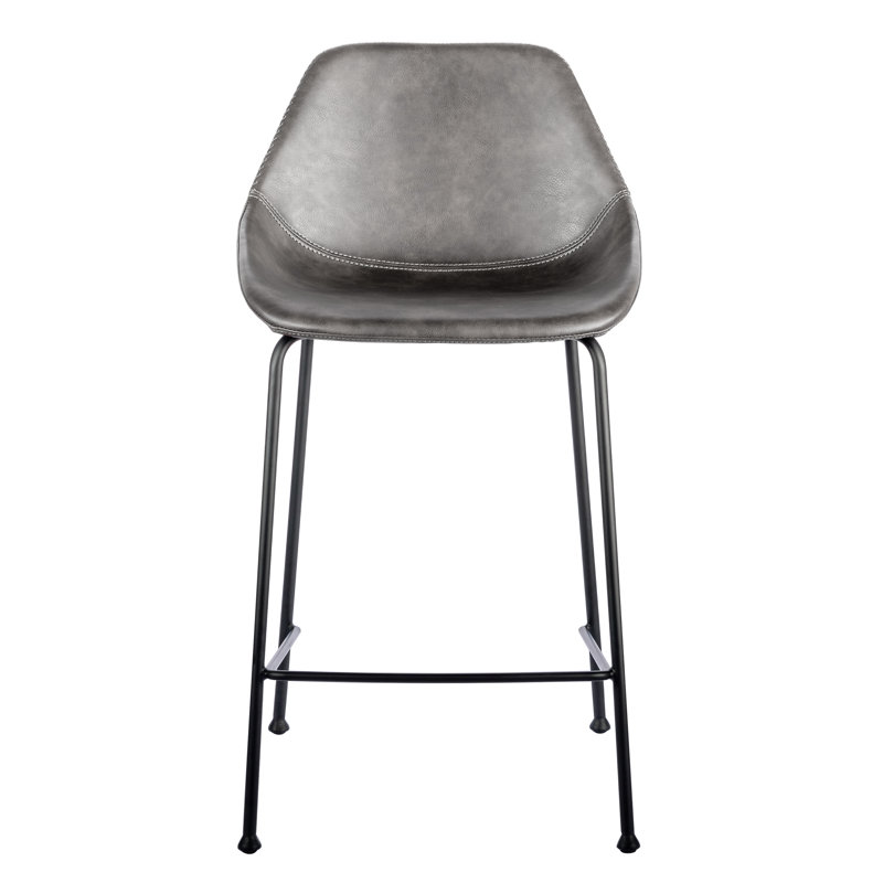 Garner Upholstered Counter Stool with Metal Frame, Counter Stool (26" Seat Height), Vintage Dark Gray Faux Leather