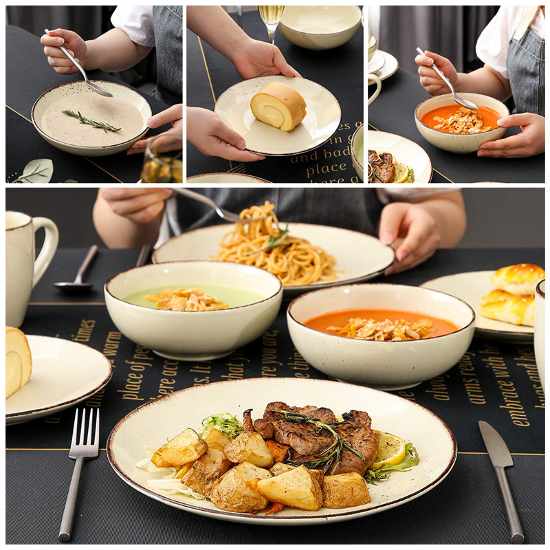 Lieske Piece Ceramic Dinnerware Set - Service for 4, Beige
