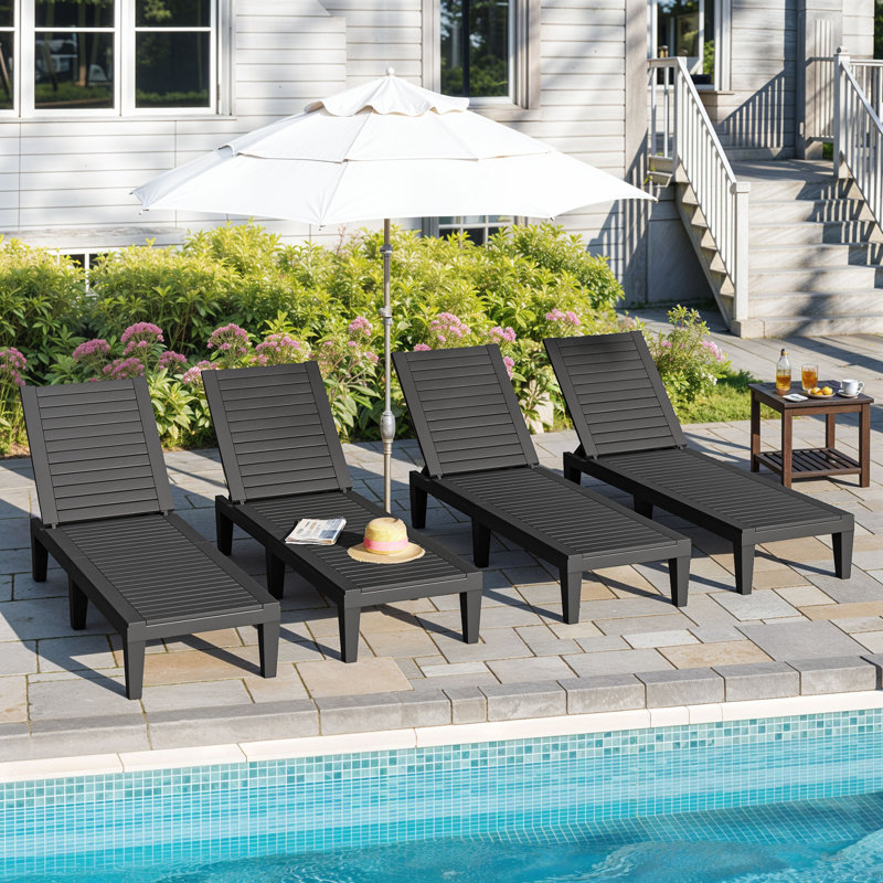 Chaise longue inclinable en résine 74 po (ensemble de 4), Noir