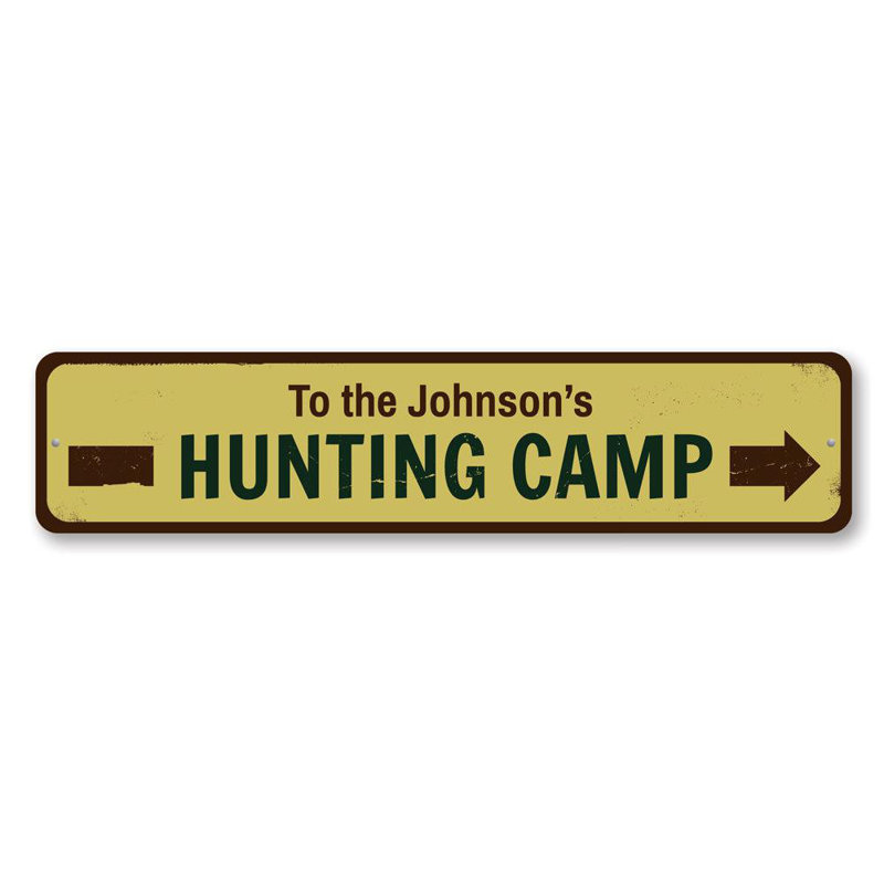 Plaque en aluminium personnalisée «Hunting Camp», H 4 po x l 18 po x P 0,04 po