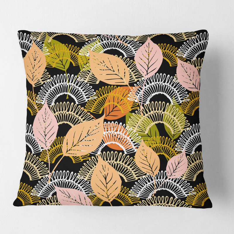 Autumn leaves lace textured pattern - Mid-Century Modern Printed Throw Pillow, 16" x 16"