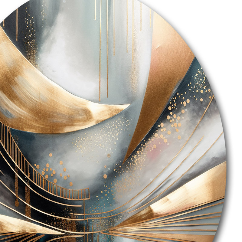 «Abstract Shapes And Lines V» - Art mural rond en marbre abstrait sur métal, H 36 po x l 36 po x P 1 po