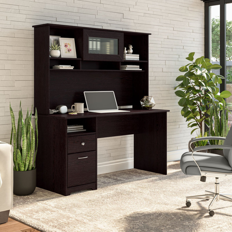 Bureau d'ordinateur avec huche Ozro, Chêne espresso, H 66,3 po x l 59,45 po x P 23,19 po