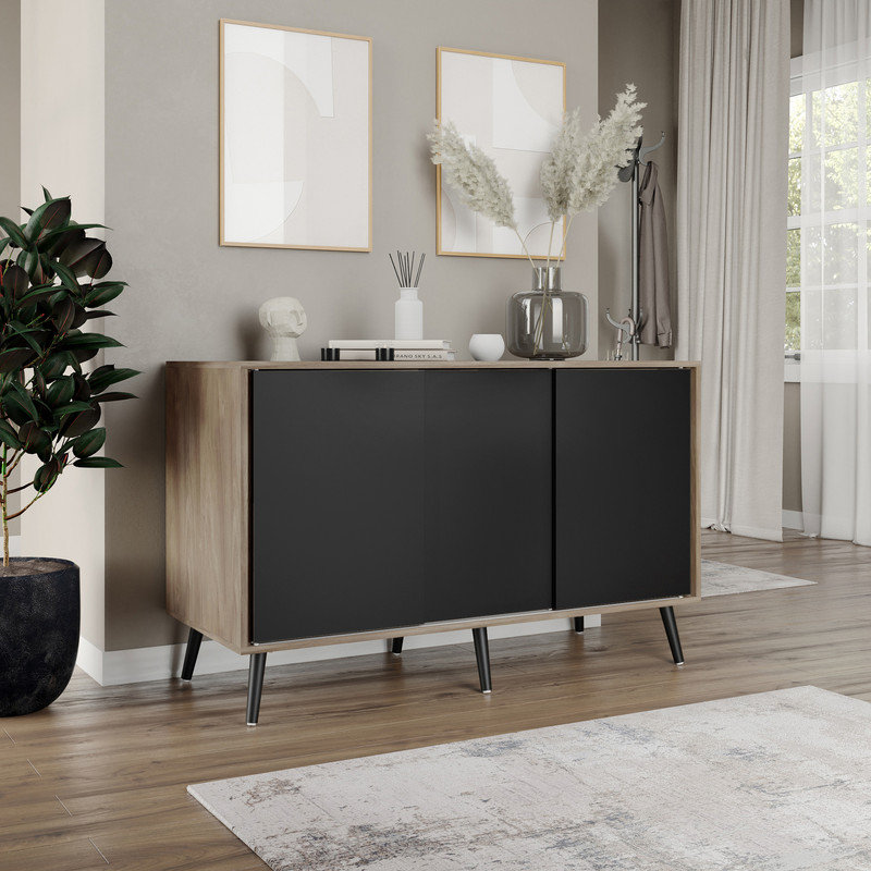 Rectangle Accent Cabinet, Dark Oak/Black/Black Wood