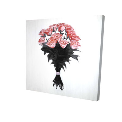 Bouquet of Coral Roses - Leaves Coral Canvas for Home Decor