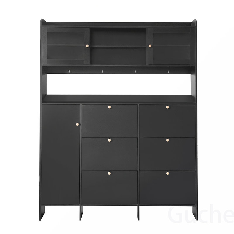 Multifunctional Hallway Cabinet with Shelves and Drawers for Storage, Black