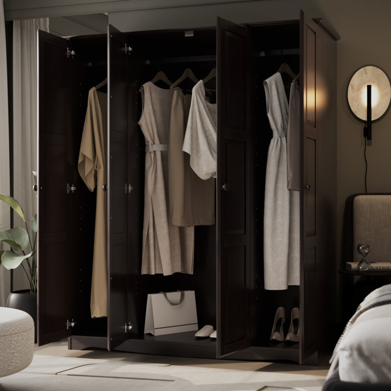 Armoire-penderie 100% bois Arieyana, Café