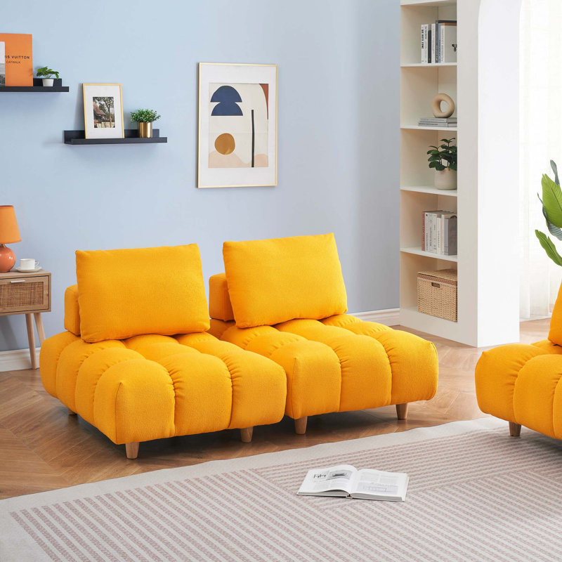 Canapé Teddy avec sièges spacieux et confortables, Jaune, H 29,5 po x l 90 po x P 40,2 po, 3