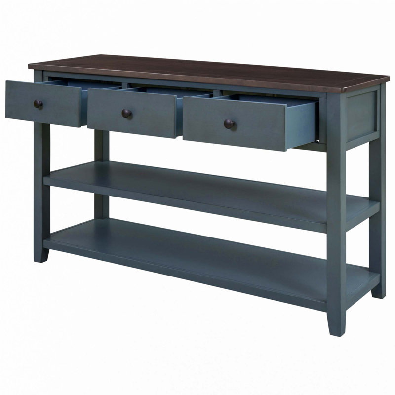 Console rétro avec deux tablettes ouvertes, Marine / Brun