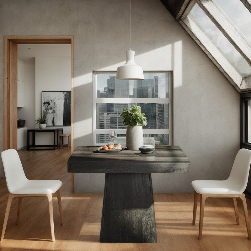 Petite table carrée pour 4 personnes, table de cuisine de style industriel/ferme avec pied central robuste, Gris