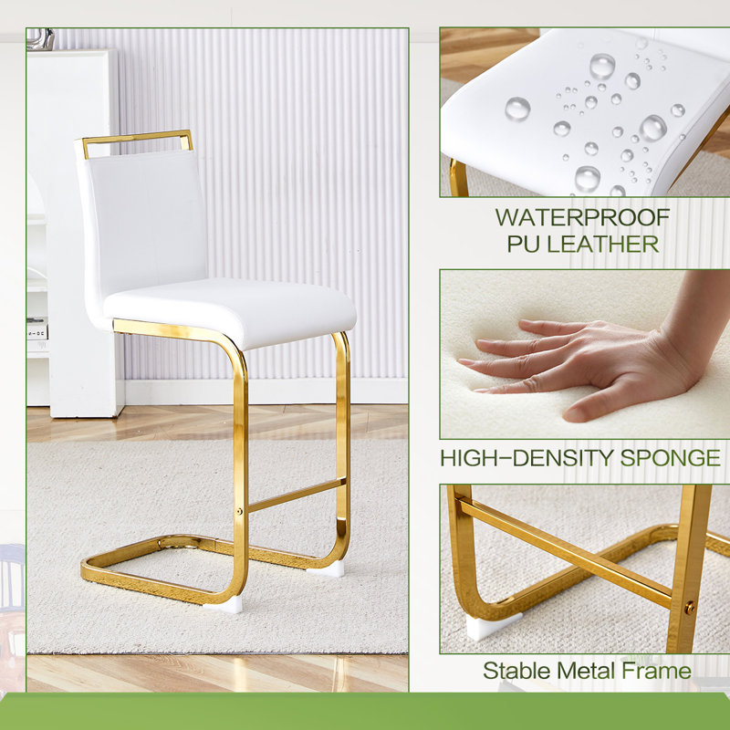 Bar Table And Chairs Set For 2, Gold, White/Gold