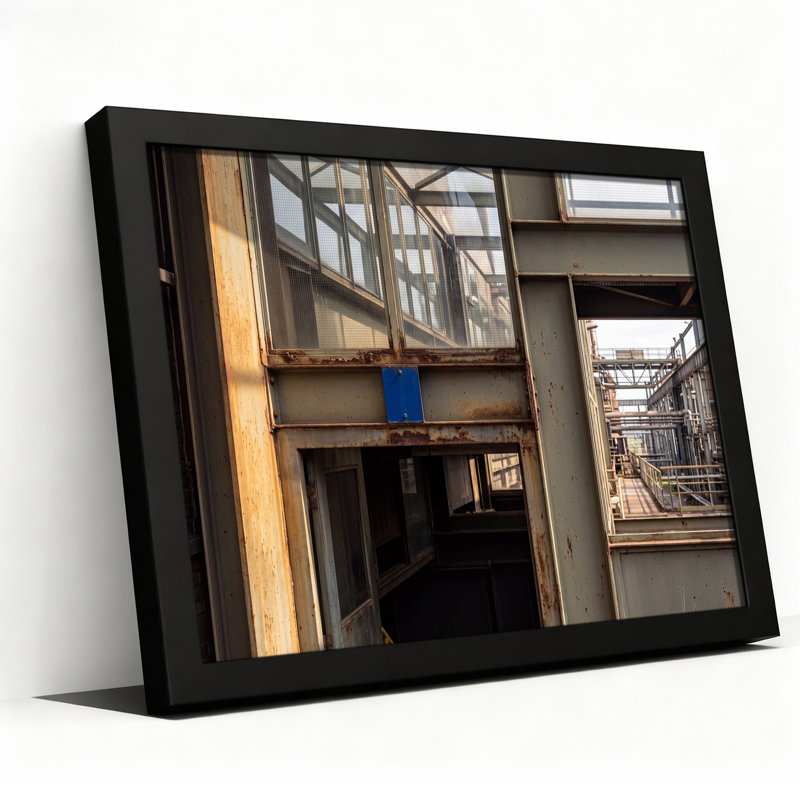 Tableau mural en toile carrée bleue avec cadre en acier industriel gris rouille et panneau carré en acier, 12"H x 18"W