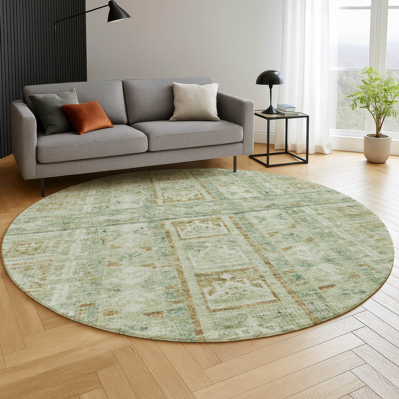 Premium Machine Washable Mayfield Striped Rug, Green, 8' Round