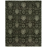 Donahue Wool Floral Area Rug in Dark Green