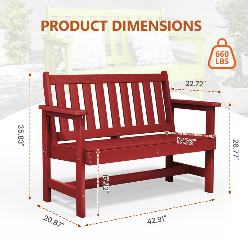 Banc d'extérieur en PEHD Genivieve, Rouge foncé