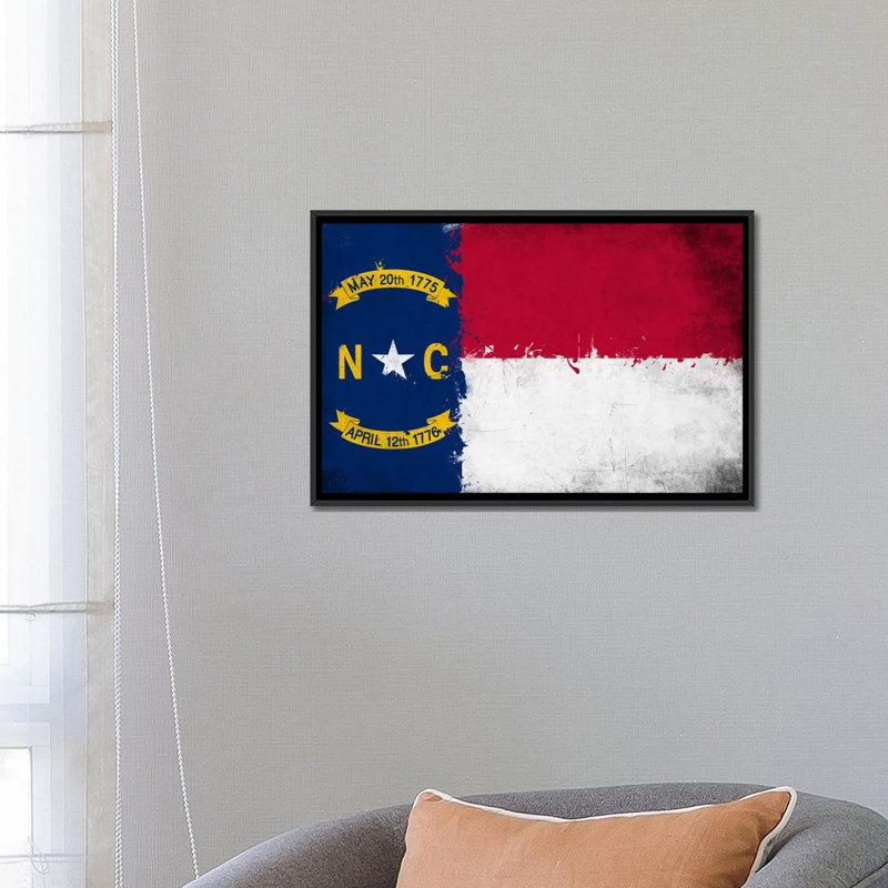 Drapeau de la Caroline du Nord, impression grunge sur toile, H 8 po x l 12 po x P 0,75 po, Toile tendue, Pas de tapis