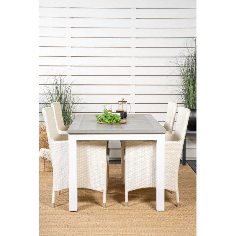 Jayesh 4 - Person Patio Dining Set with Extendable Rectangular Table, 75cm H x 152cm W x 90cm L, White/Taupe