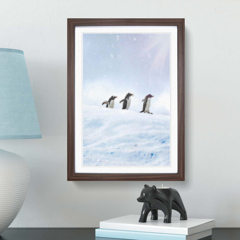 Three Penguins in the Antarctica - Picture Frame Graphic Art Print on MDF, Walnut, 91cm H x 60cm W x 2cm D