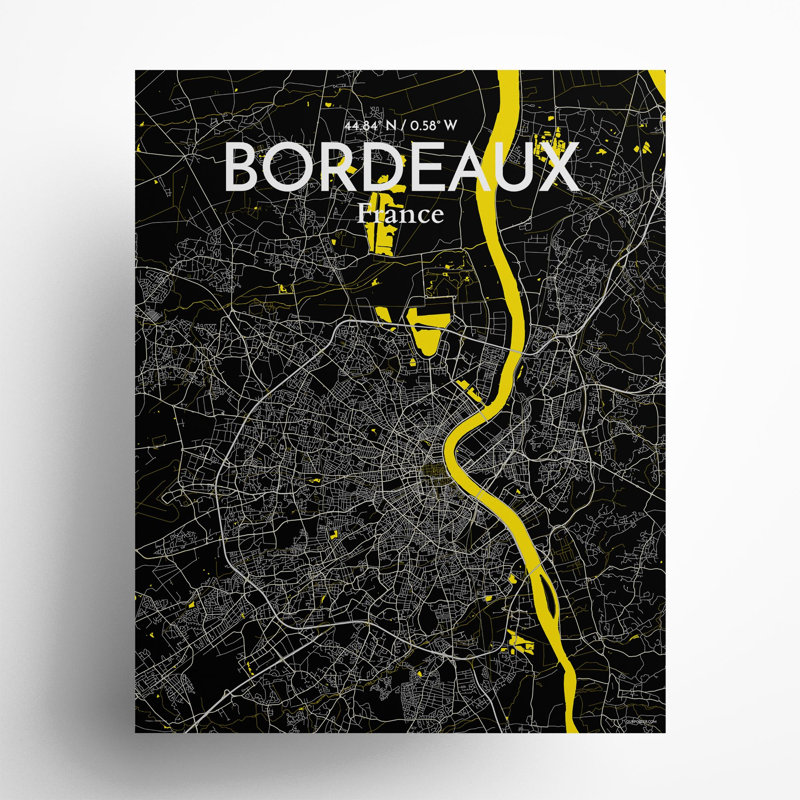 Bordeaux City Map in Times 1 Piece Wall Art, 20cm H x 16cm W x 0.05cm D