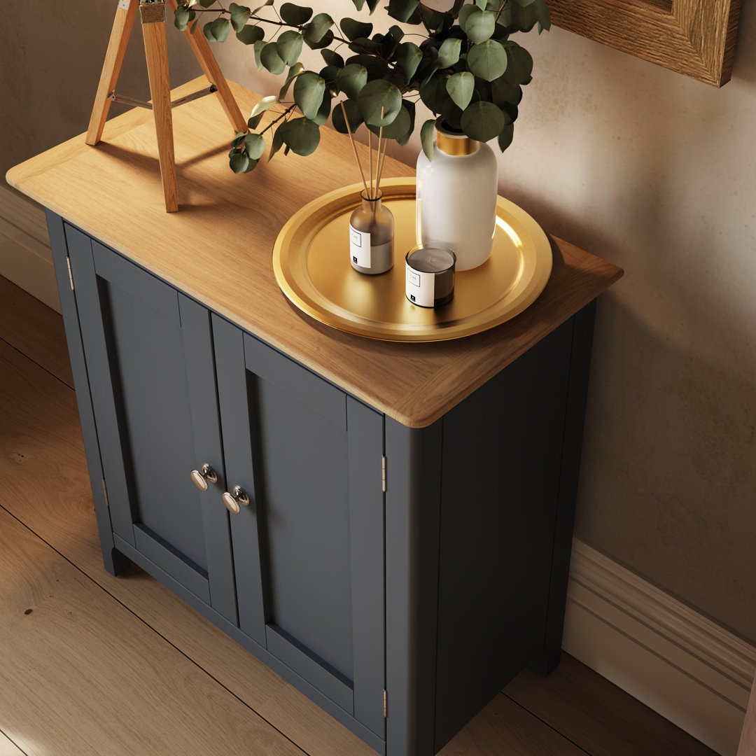 Daris 2 Door Compact Sideboard Buffet Storage Cabinet. 65cm Wide. Polished Chrome Handles.