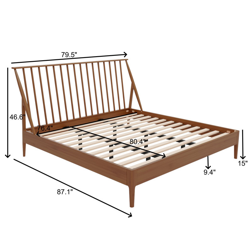 Lit plateforme en bois Mid-Century, Brun, Très grand