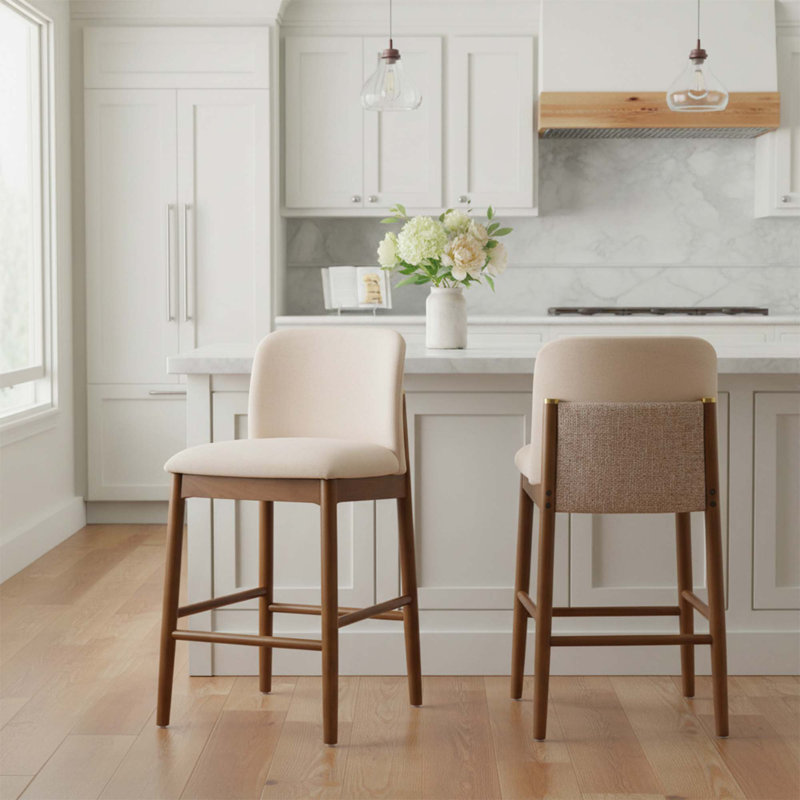Tabouret de comptoir rembourré en bois (ensemble de 2), Naturel