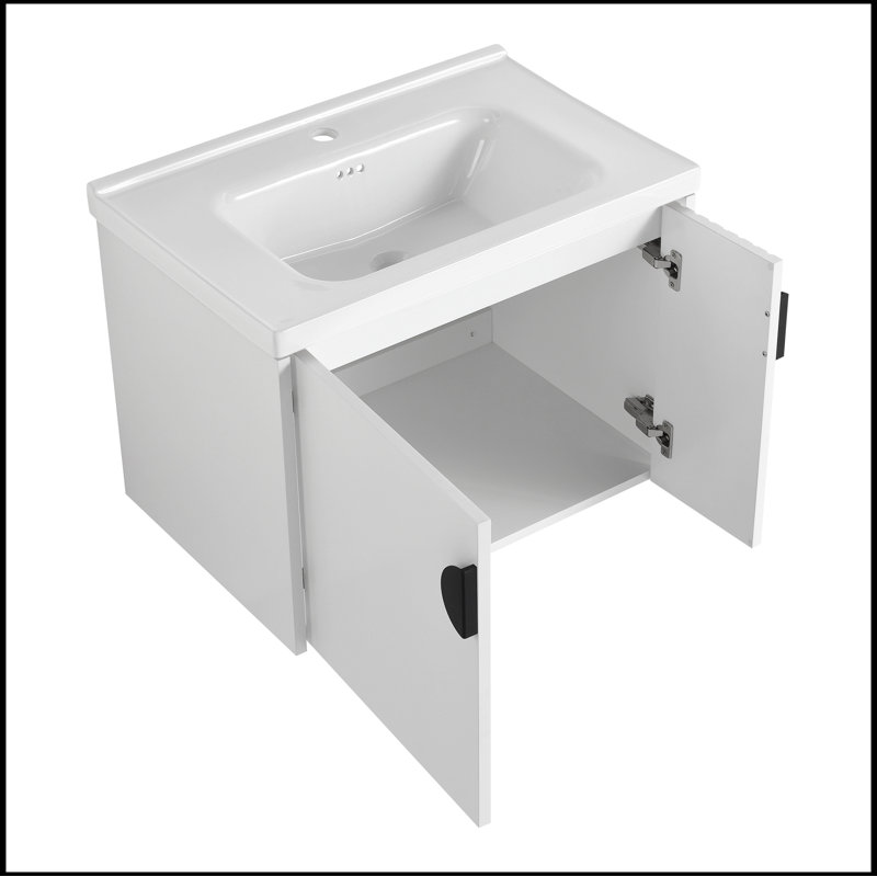 Rombert 27.75'' Single Bathroom Vanity with Ceramic Top, White