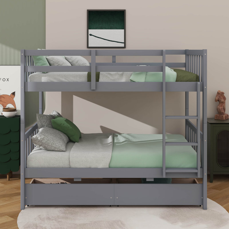 Lit superposé simple au-dessus de simple avec 2 tiroirs convertibles en lits simples, Gris