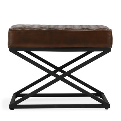 Bruno Brown Top Grain Leather Bench Stool