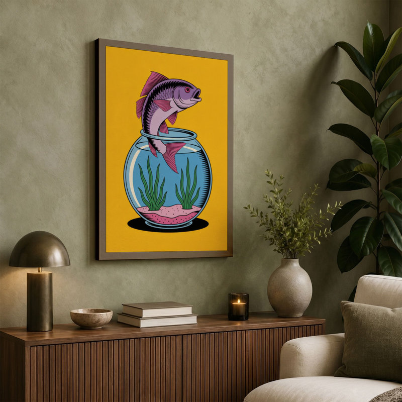 Fish in Flight Modern - Wrapped Canvas, 18x12 - 45.7 x 30.5 cm, Cream Border